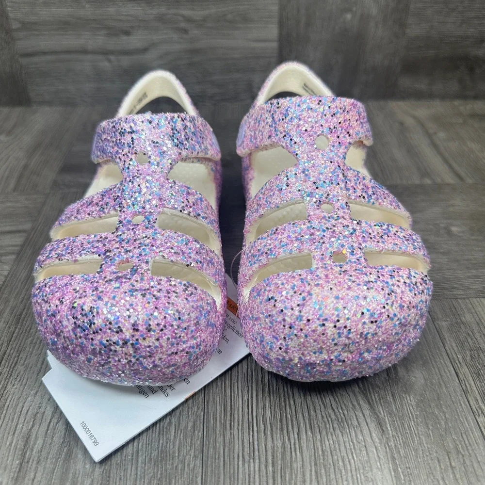 Crocs Fisherman Sandals Kids Size C8 Pink Glitter Sparkly Summer Casual NEW